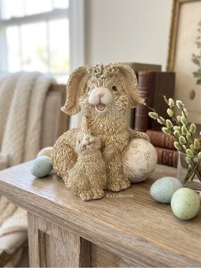 Resin Easter Bunny Rabbit Figurine w/ Egg K's Collection